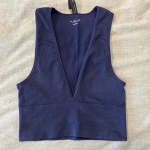 Out From Under by UO Blue ribbed crop top with deep-V neck